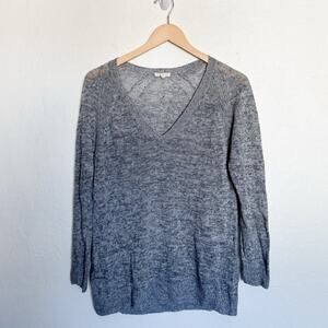 Eileen Fisher Linen Sweater Small Lightweight Knit V Neck Grey Heathered